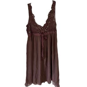 NWT Intuitions Dress Sz 10 Brown Aqua Lined Silk Babydoll Fairy Boho Grunge Y2K
